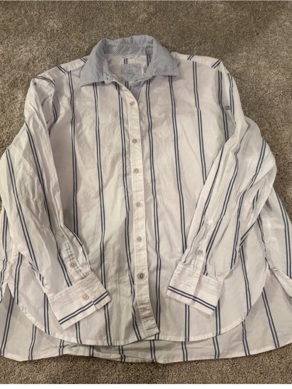 Aerie Blue White Striped Button Down Shirt Oversized Collared XXS